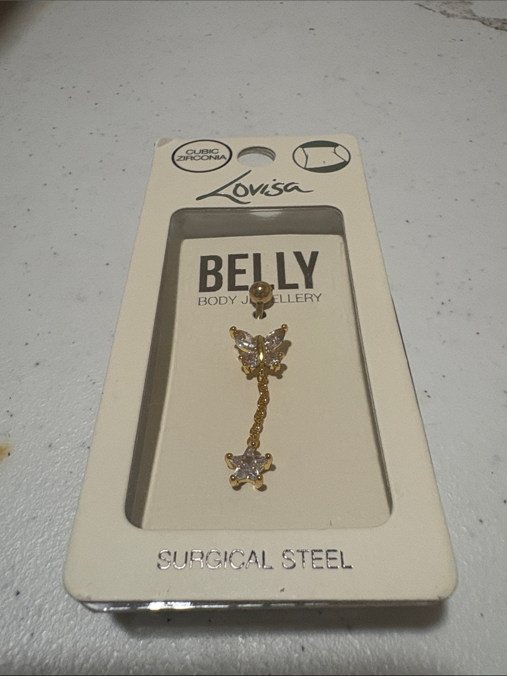 Gold Butterfly Chain Dangle Belly Ring